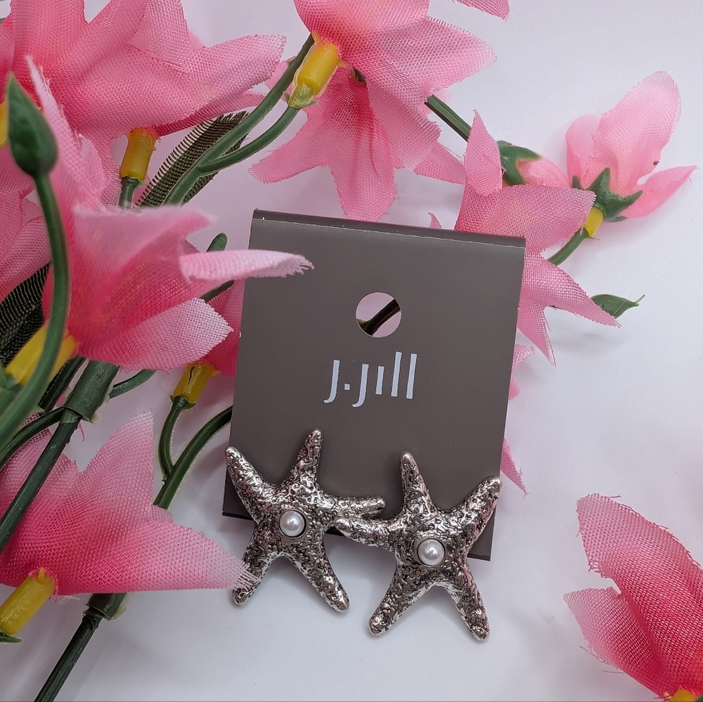 J. Jill Silver Starfish Earrings with Pearl Center
